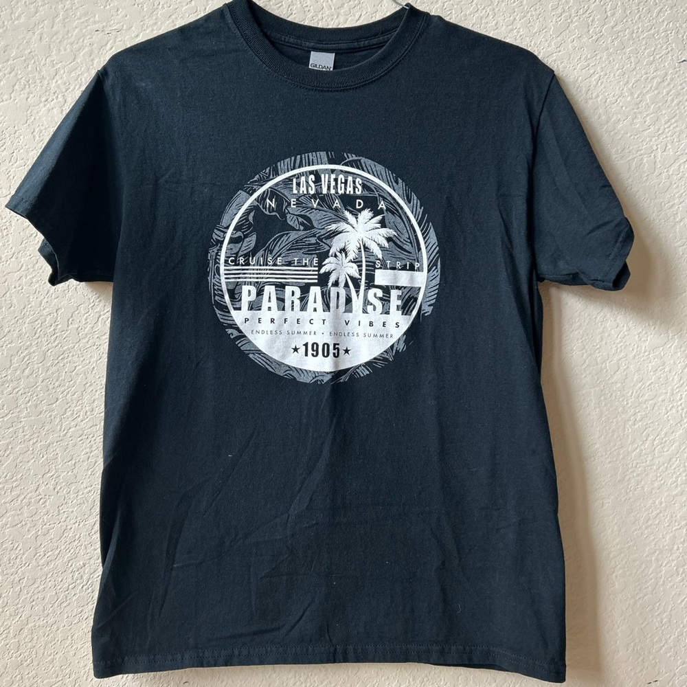 Las Vegas Shirt. Medium, black Gildan shirt.
